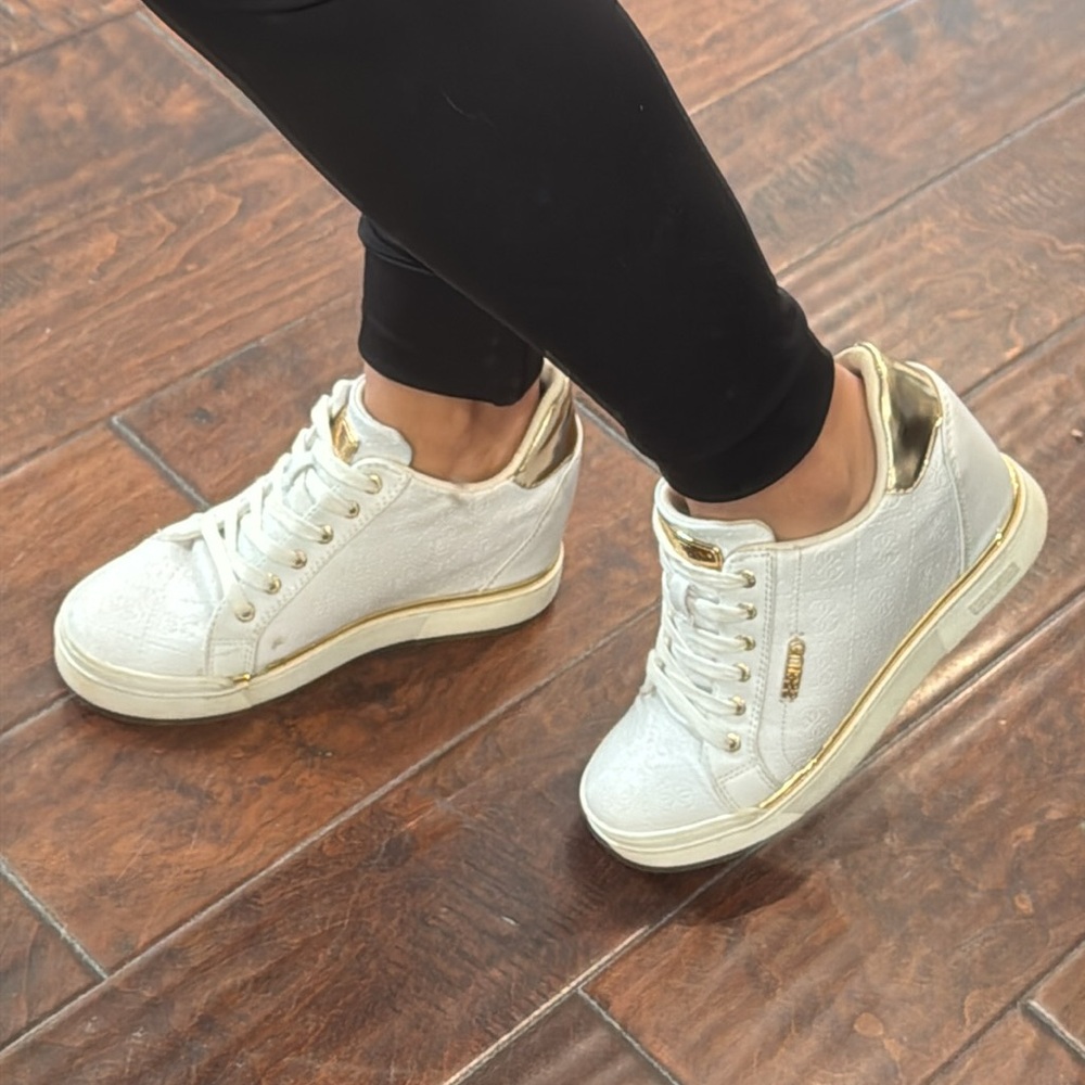 Guess White Gold Sneakers with Heel size 7